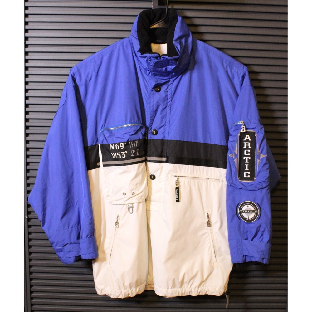 Bogner Jacket Mens Blue White Arctic Circle Vintage Ski Parka Reflective Trim